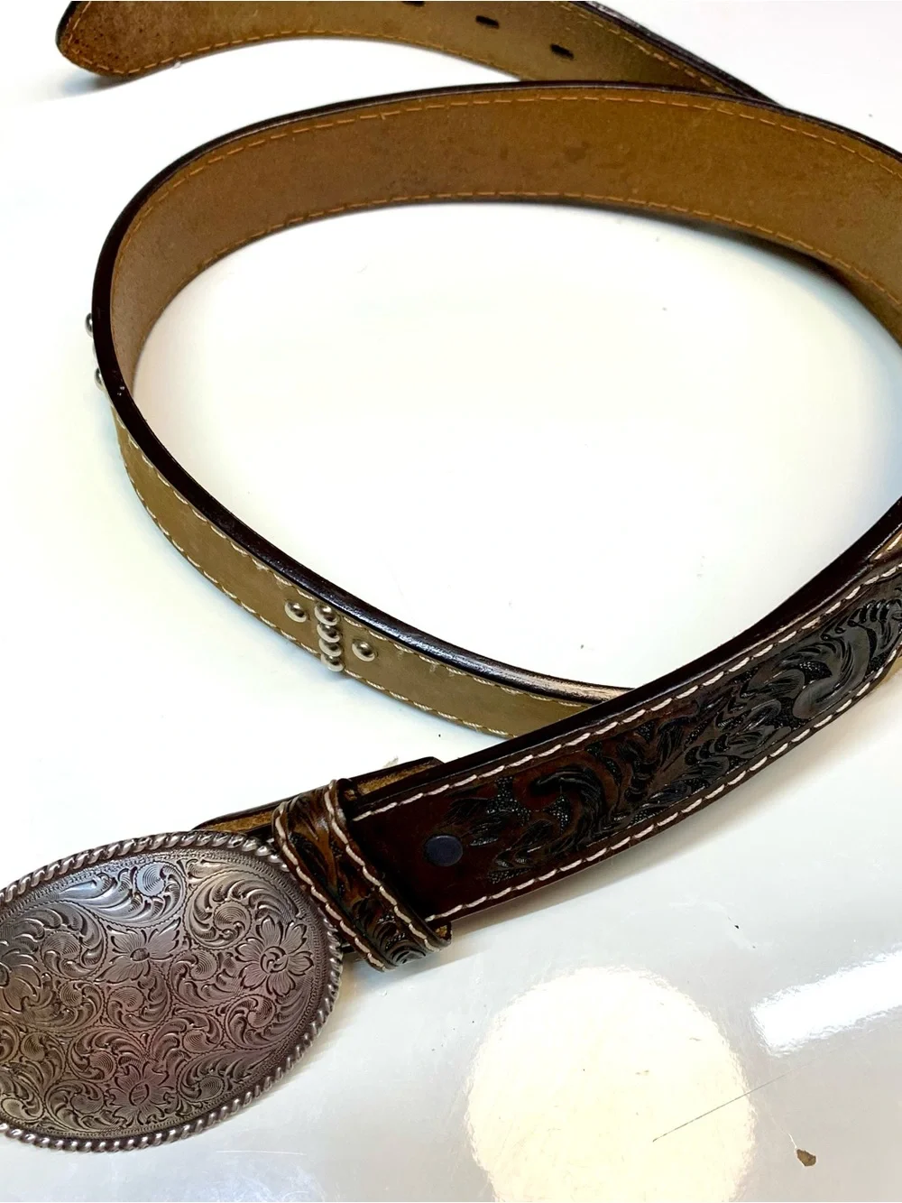 Ranger Belt Co. Men's Leather Western Belt Size 42 w/ Nocona Buckle